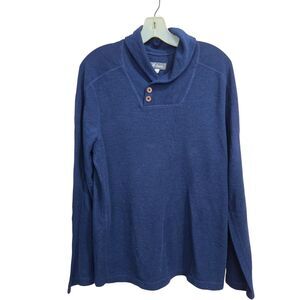 Ibex Sweater Mens Large Shawl Collar Merino Wool Blend Blue Pullover USA Outdoor